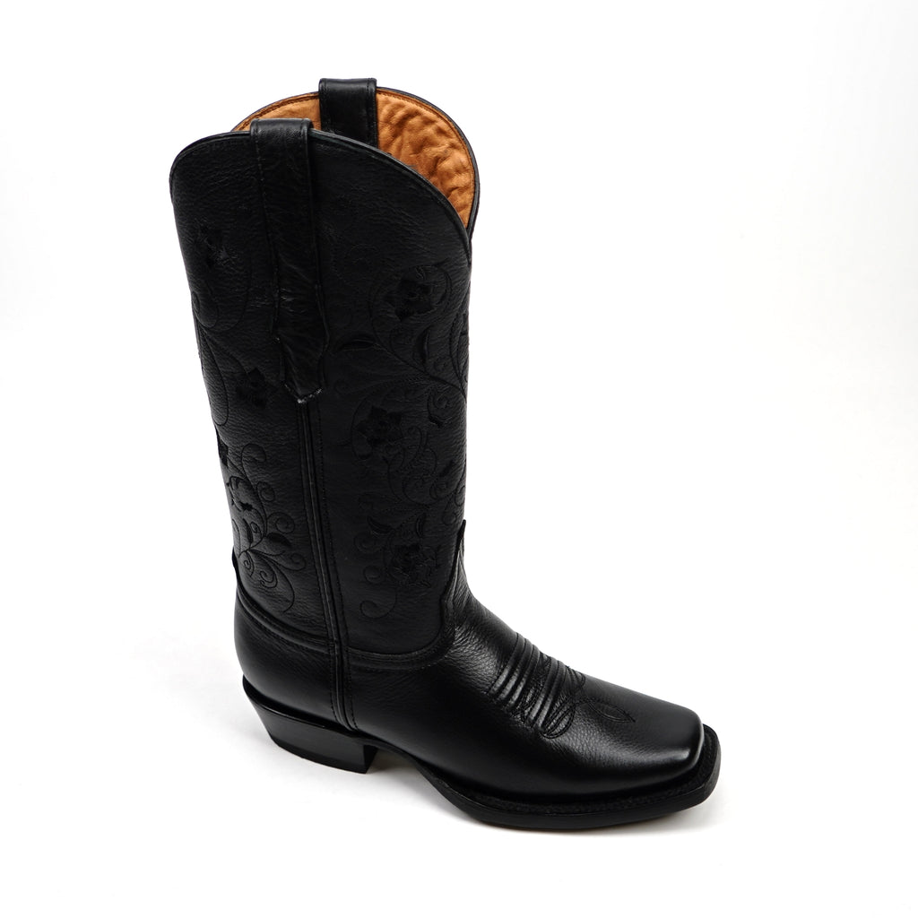 Grizzly Black Cowgirl Boots- Short Shaft - Narrow Square Toe (E862)
