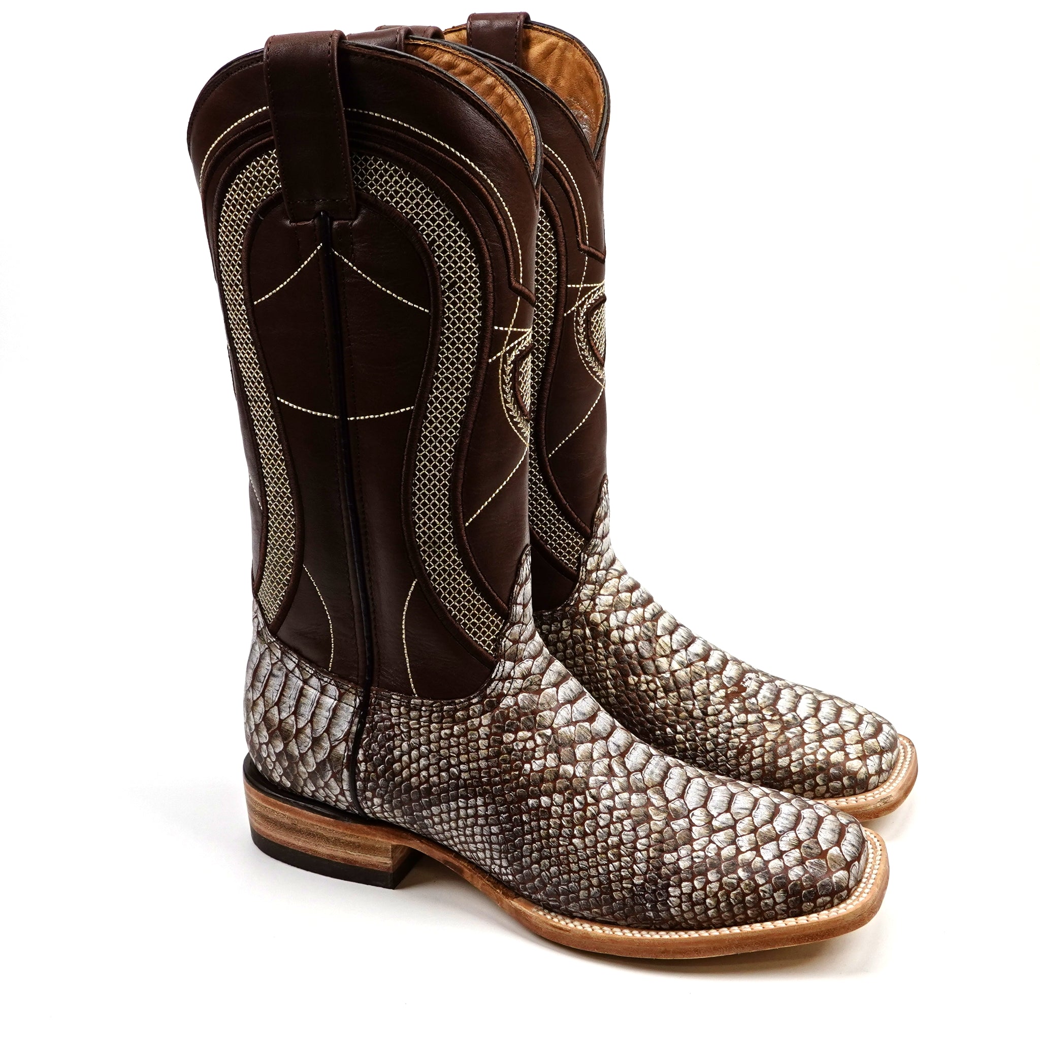 Python Camel - Embossed Leather - Square Toe (E913)