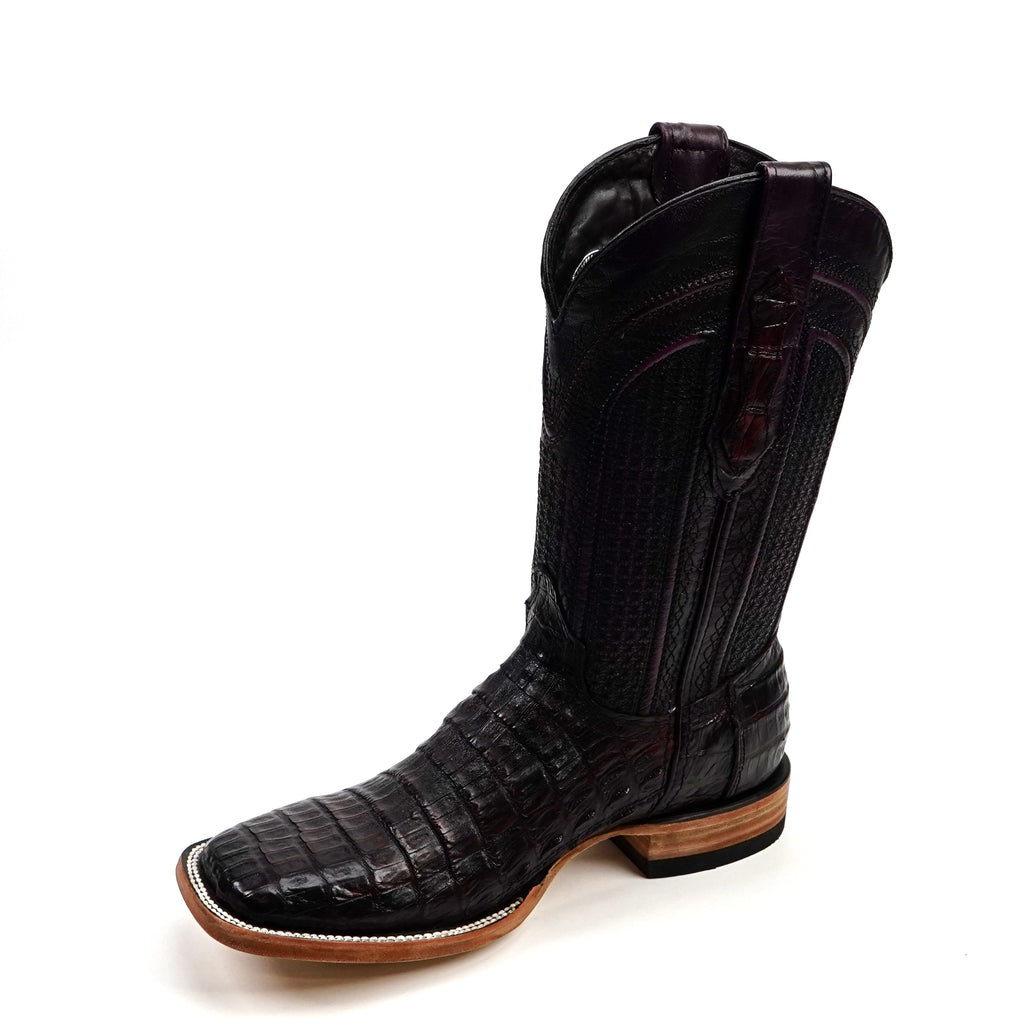 Rhodes Caiman Belly Boots - Black Cherry - Square Toe (LM10)