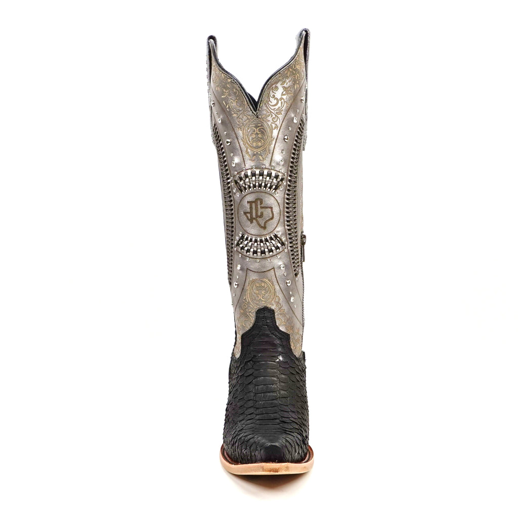 Python Black &amp; Silver Cowgirl Boots - Tall Shaft - Snip Toe (E31)