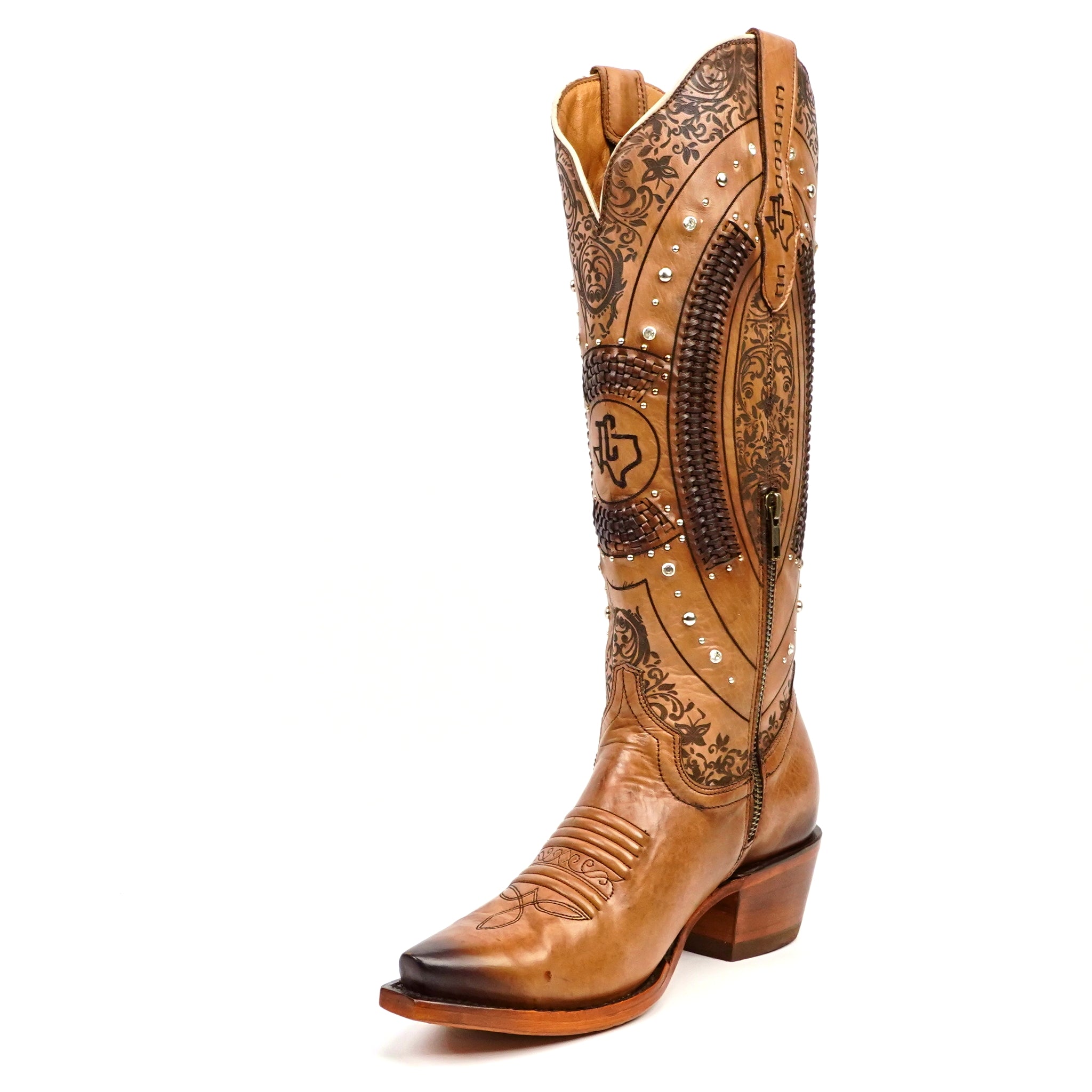 Priscila Cleyton Tobacco Cowgirl Boot - Tall Shaft - Snip Toe (E871)