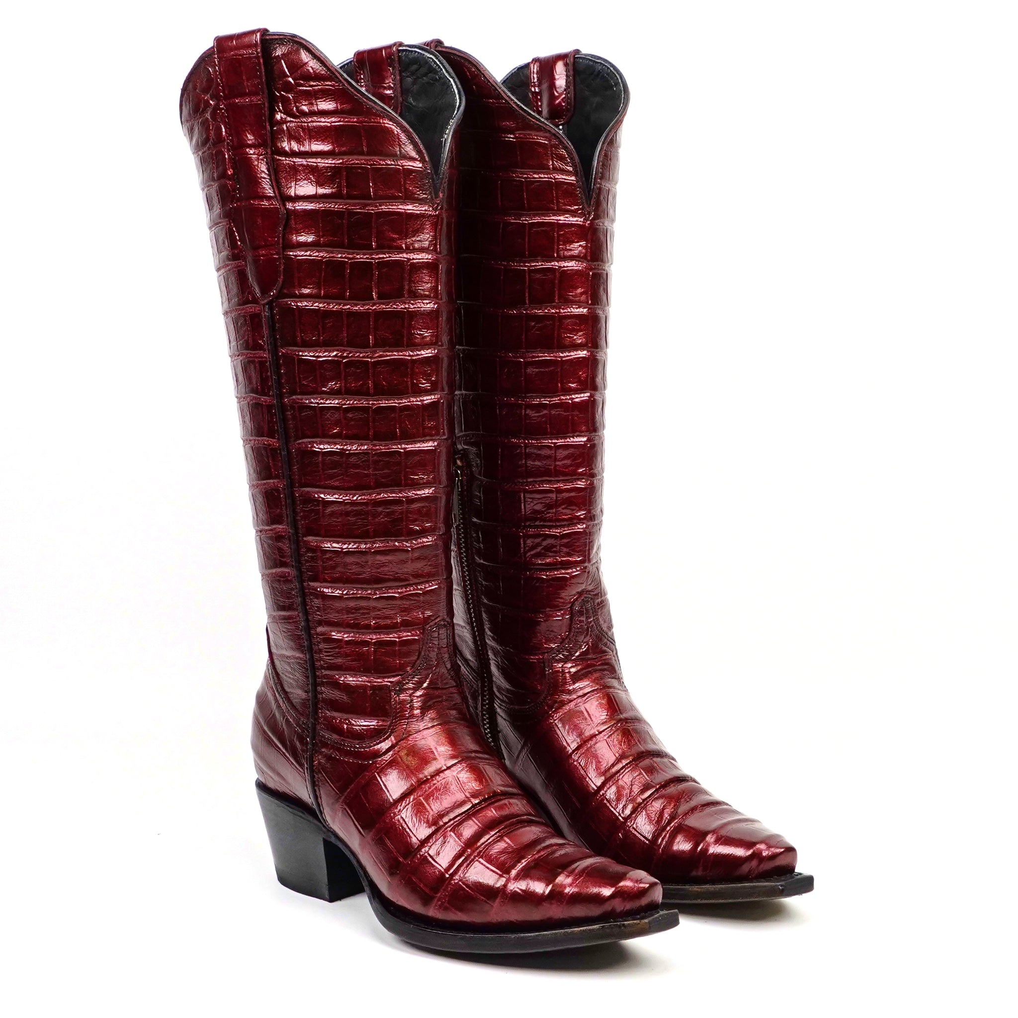 Embossed Alligator Wine Cowgirl Boots - Tall Shaft - Snip Toe (E874)