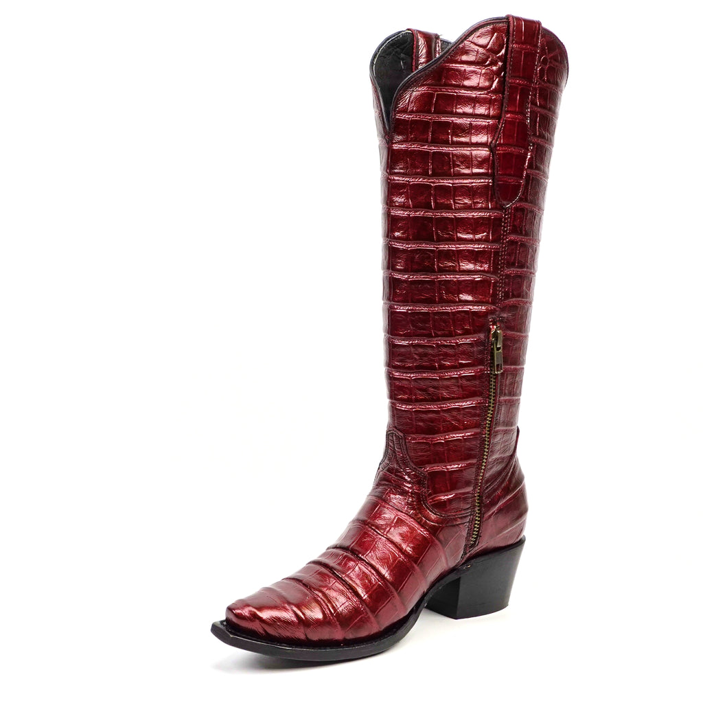 Embossed Alligator Wine Cowgirl Boots - Tall Shaft - Snip Toe (E874)