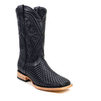 Rush Black Basketweave Boots - Square Toe (E633)