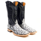 Python Natural Cowboy Boots - Embossed Leather - Square Toe (E913)