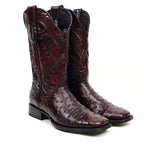 Ostrich Black Cherry Cowboy Boots - Embossed Leather - Square Toe (E424)