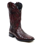 Ostrich Black Cherry Cowboy Boots - Embossed Leather - Square Toe (E424)