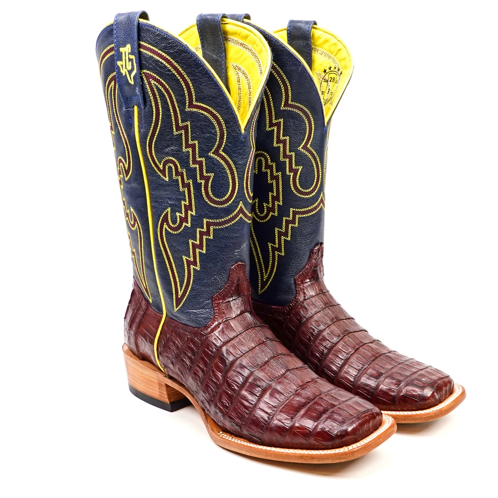 Ranger Caiman Belly Boots - Wine - Square Toe