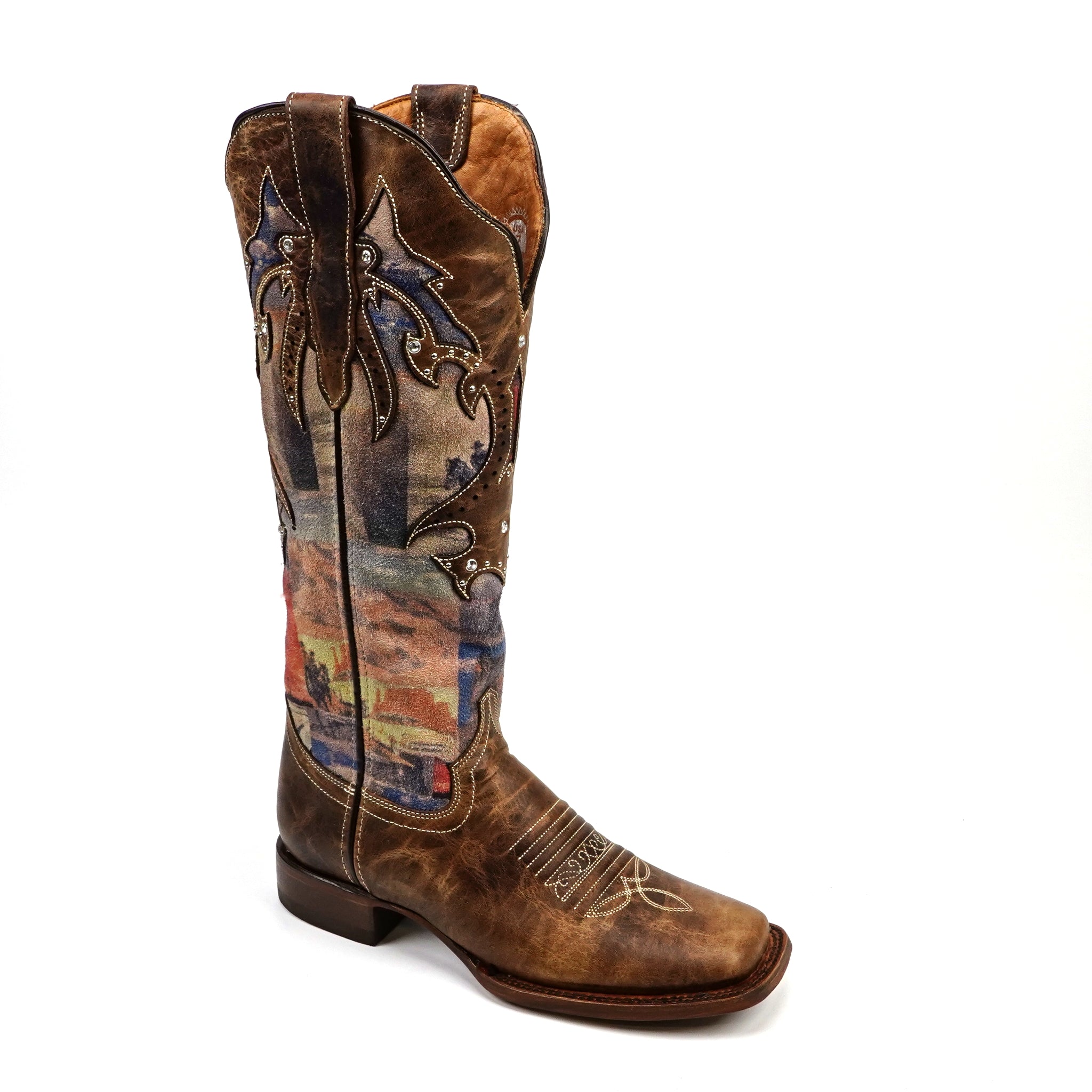 Highland Tobacco Cowgirl Boots - Tall Shaft - Rodeo Toe (E870)