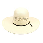 Beige straw hat with a wide brim on a white background