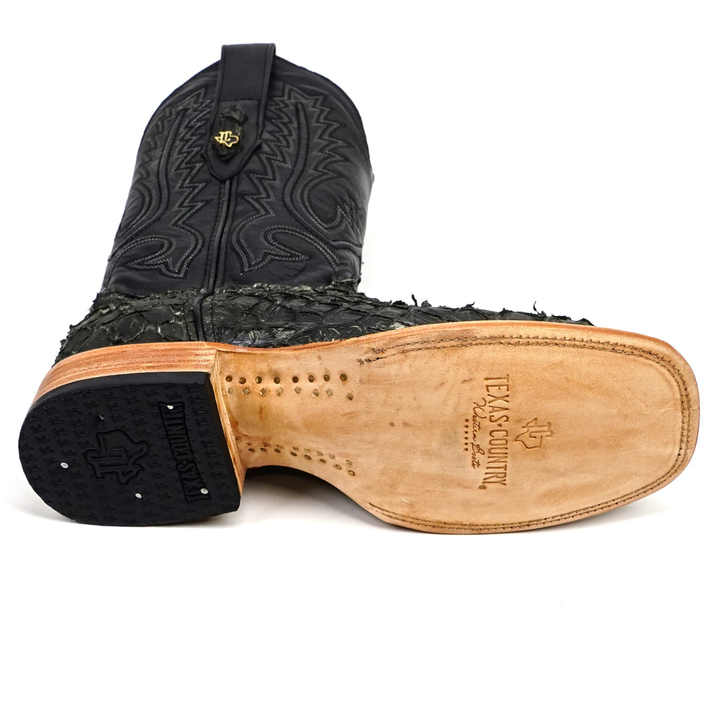 Connor Pirarucu Fish Boots - Gray Black - Square Toe (PZ60)