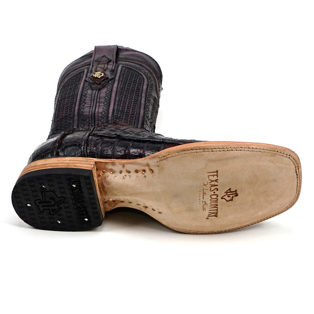 Rhodes Caiman Belly Boots - Black Cherry - Square Toe (LM10)
