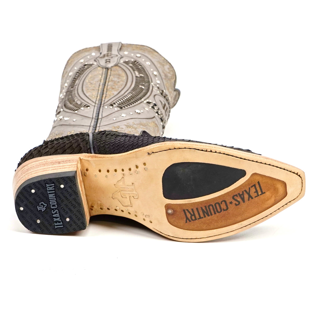 Python Black &amp; Silver Cowgirl Boots - Tall Shaft - Snip Toe (E31)