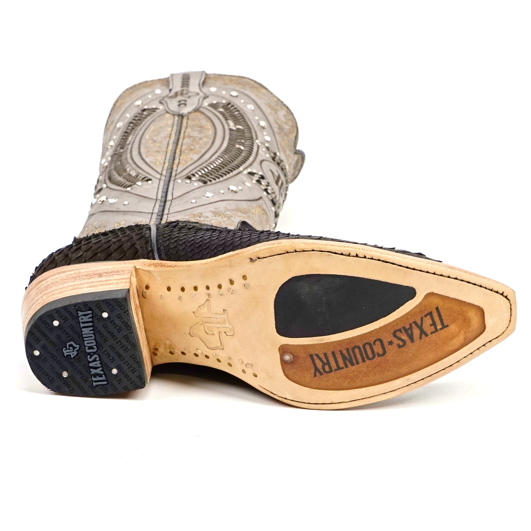 Python Black &amp; Silver Cowgirl Boots - Tall Shaft - Snip Toe (E31)