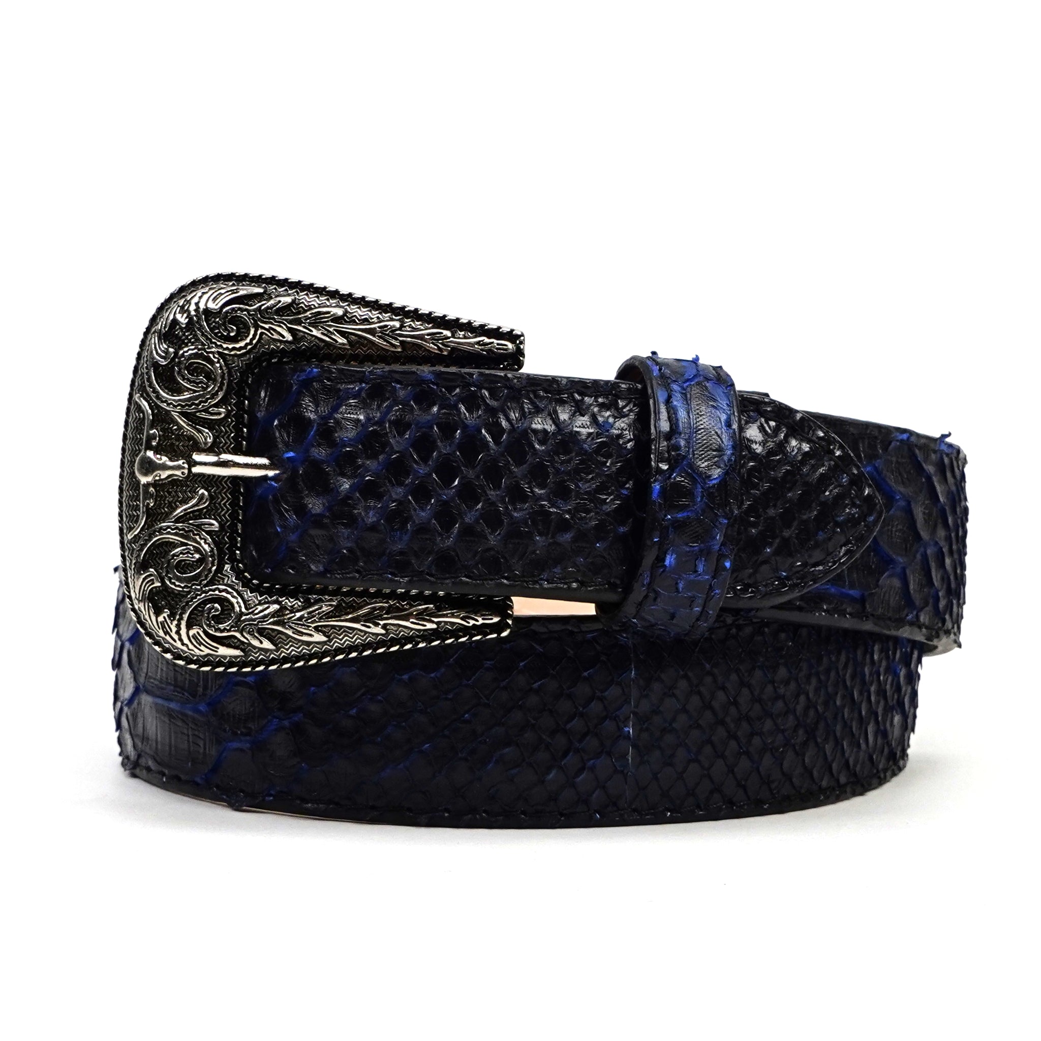 Exotic Full Quilt Python Belt - Denim Blue (C-028)