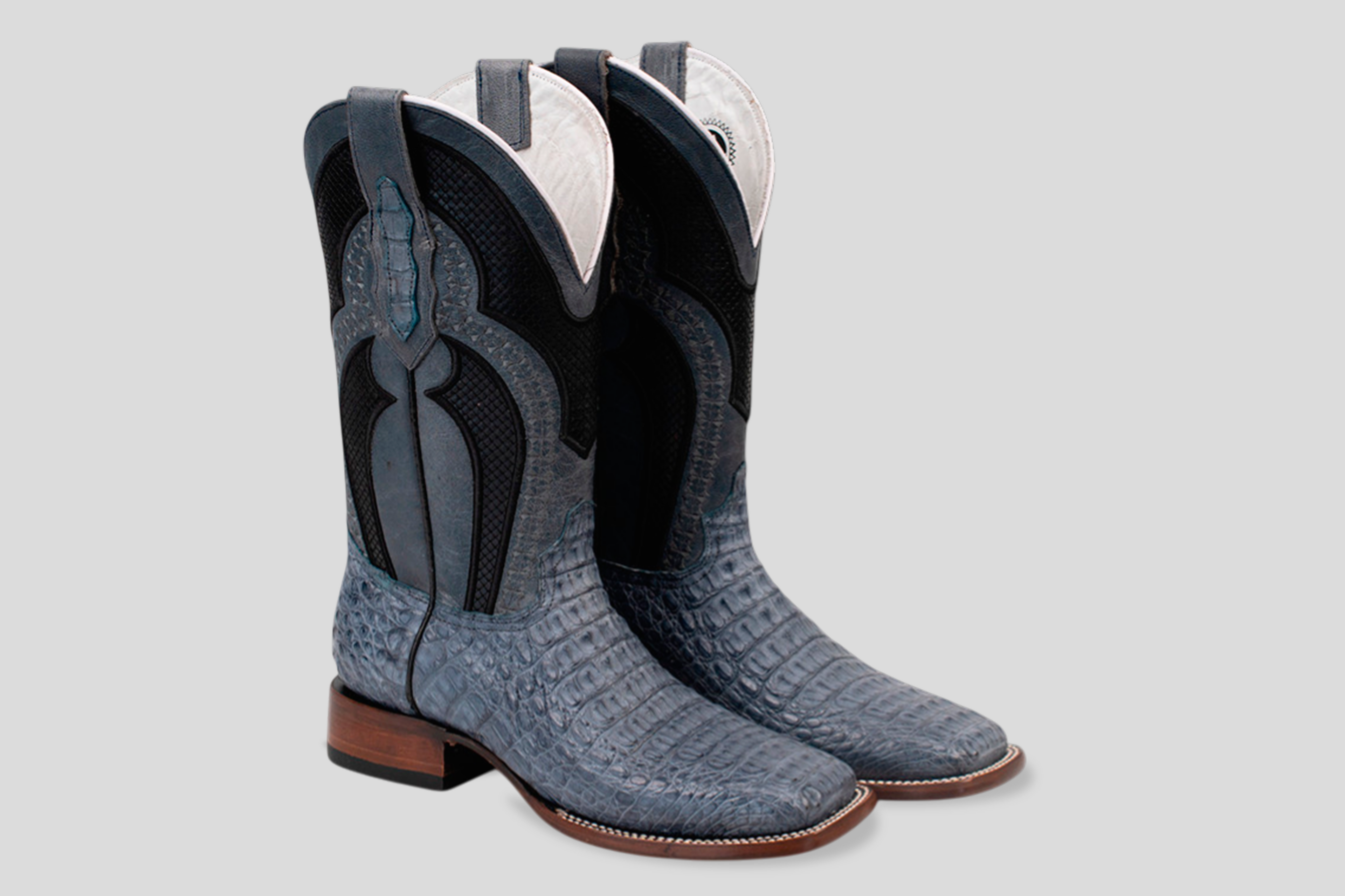 Ranger Caiman Hornback Boots - Denim Blue - Square Toe