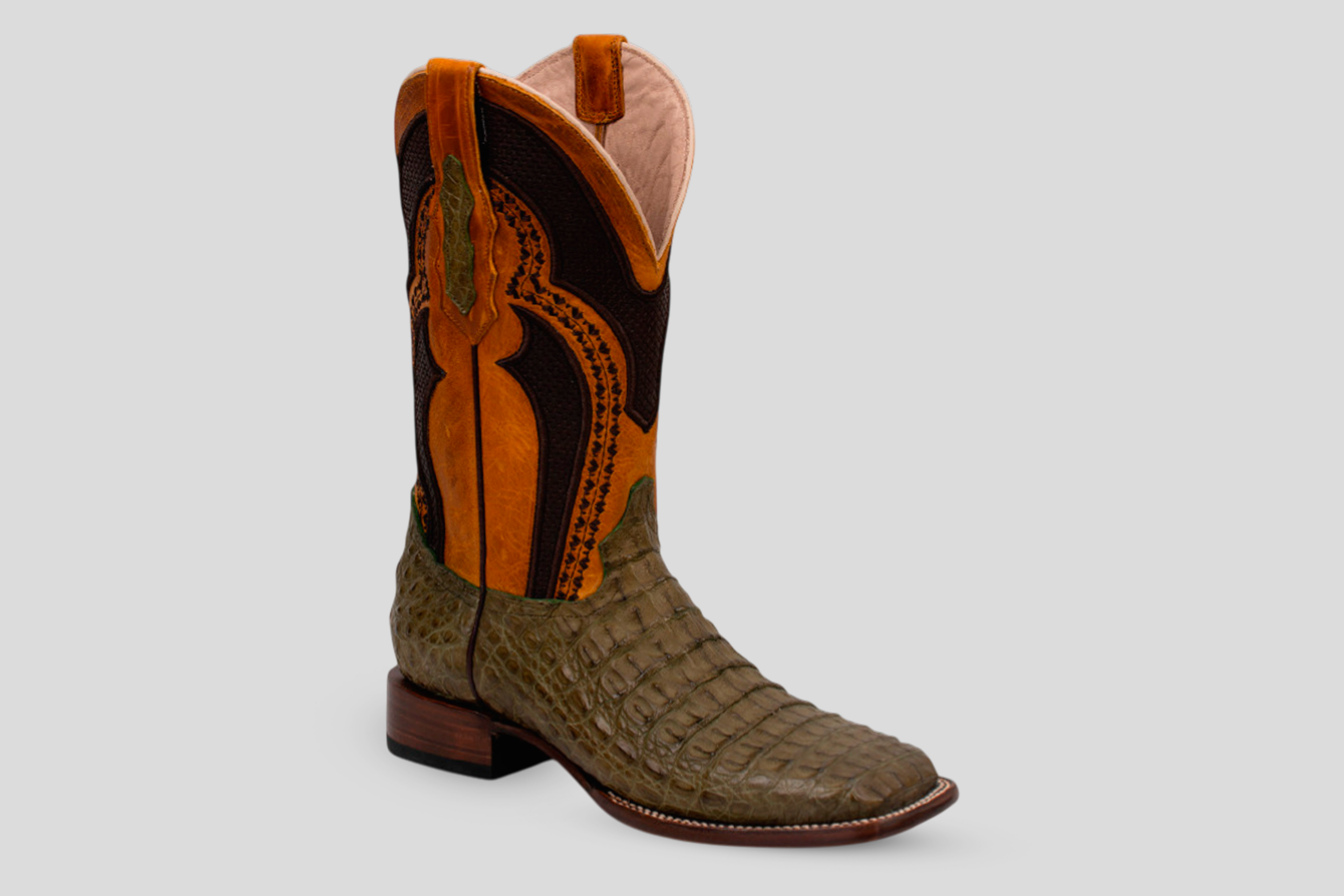 Ranger Caiman Hornback Boots - Olive - Square Toe