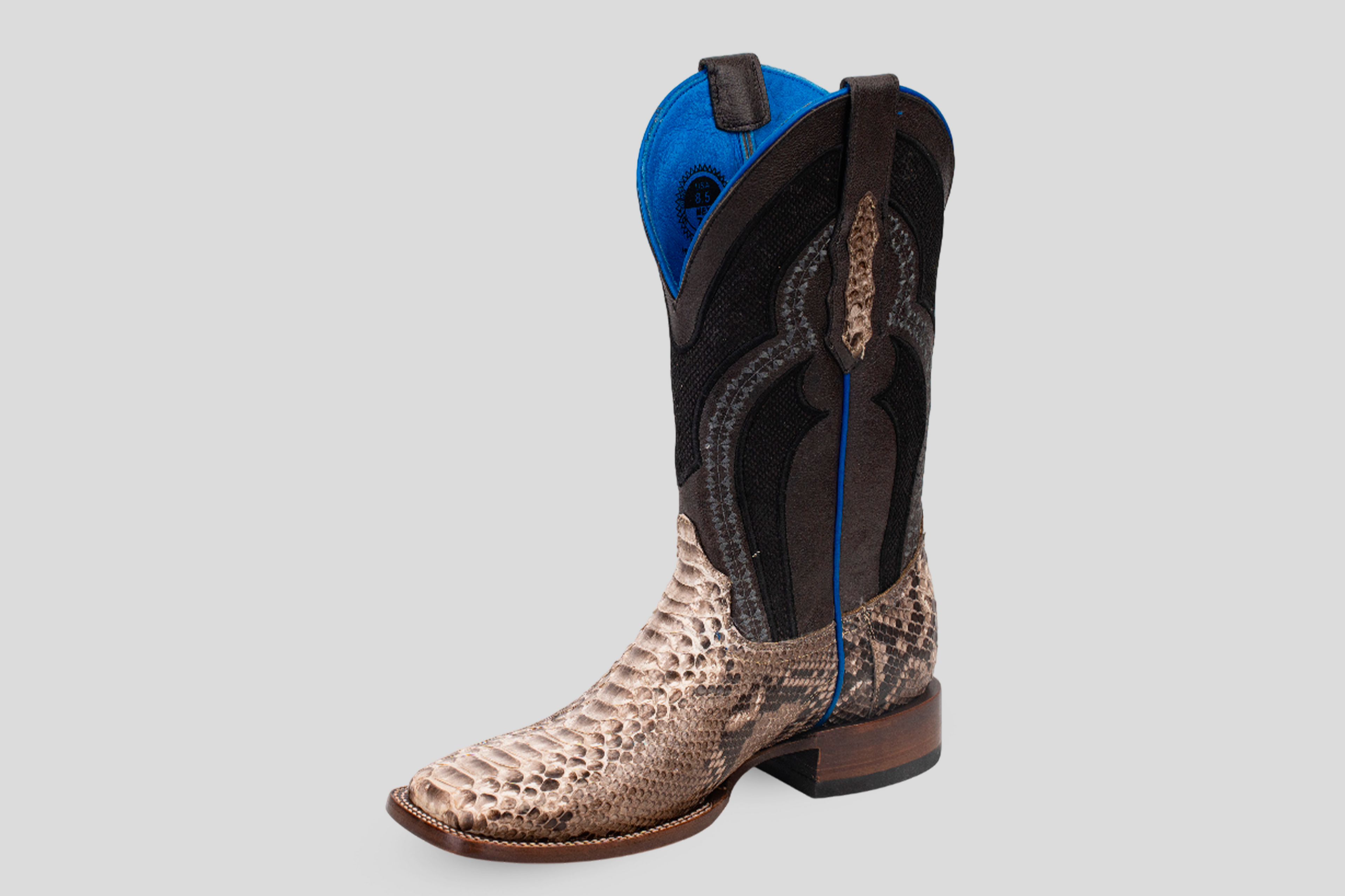 Braxton Python Boots - Natural Gray - Square Toe