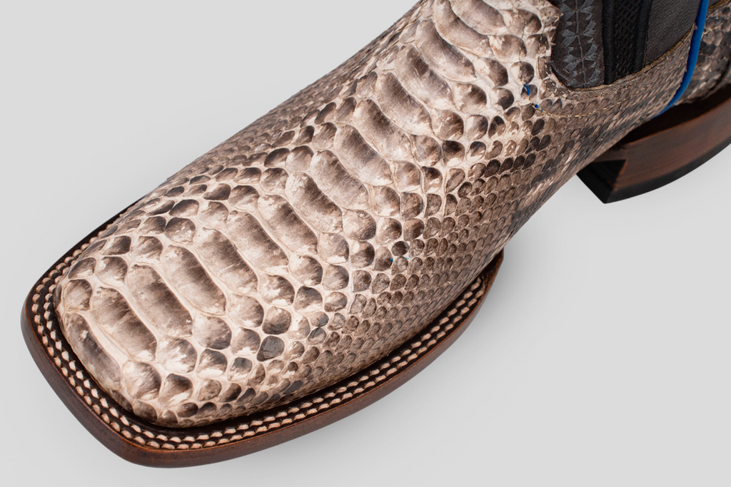 Braxton Python Boots - Natural Gray - Square Toe