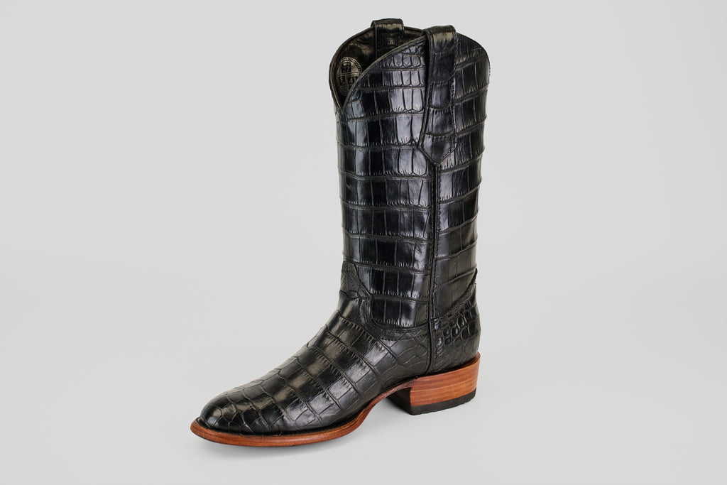 James Full Alligator Boots - Black - Round Toe (FU220)