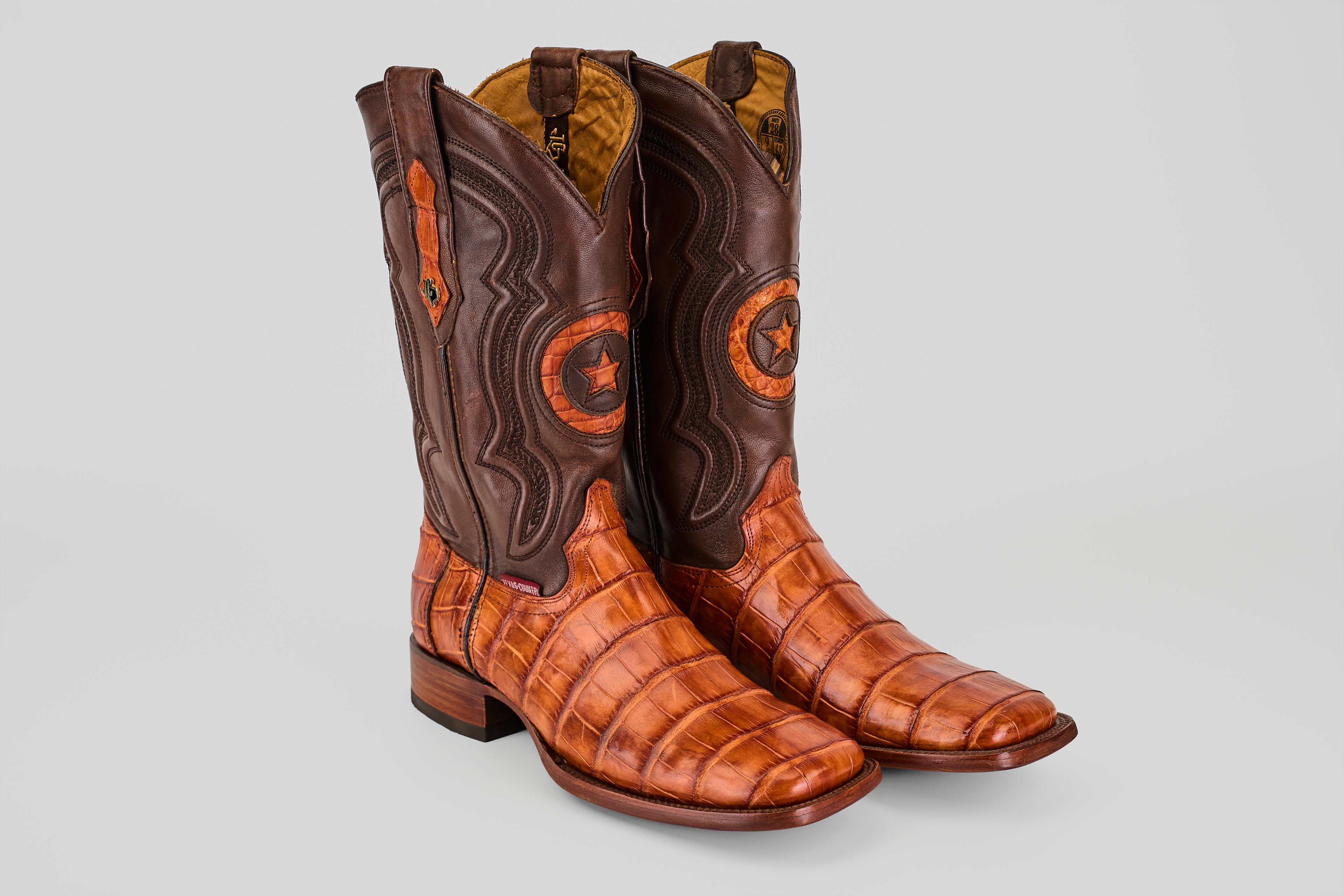 James Alligator Hornback Boots - Brandy - Square Toe (LG10)