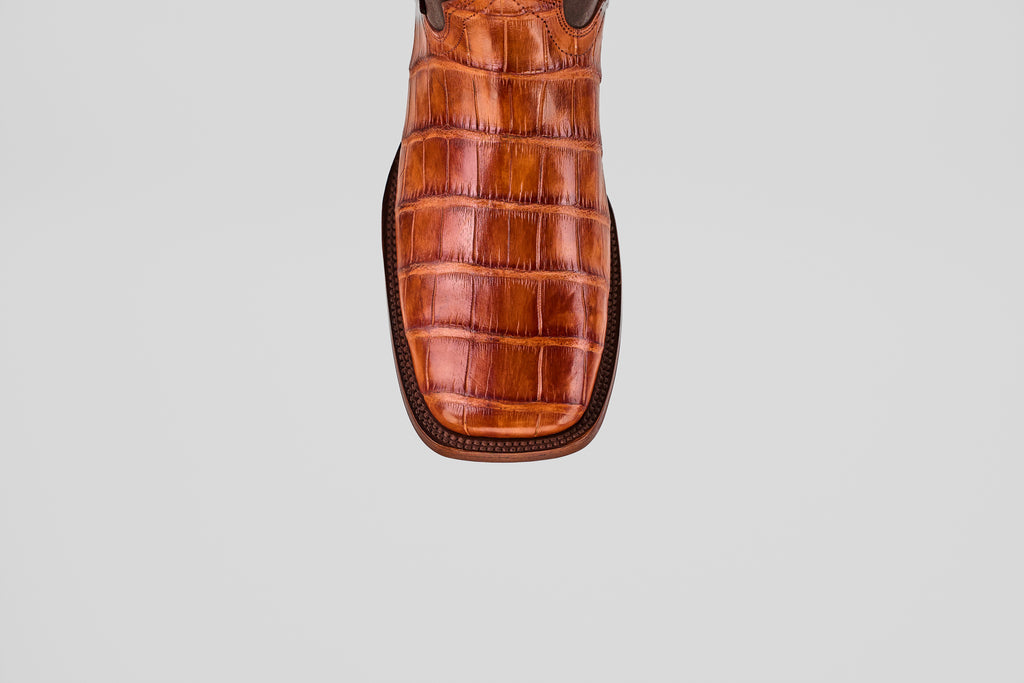 James Alligator Hornback Boots - Brandy - Square Toe (LG10)