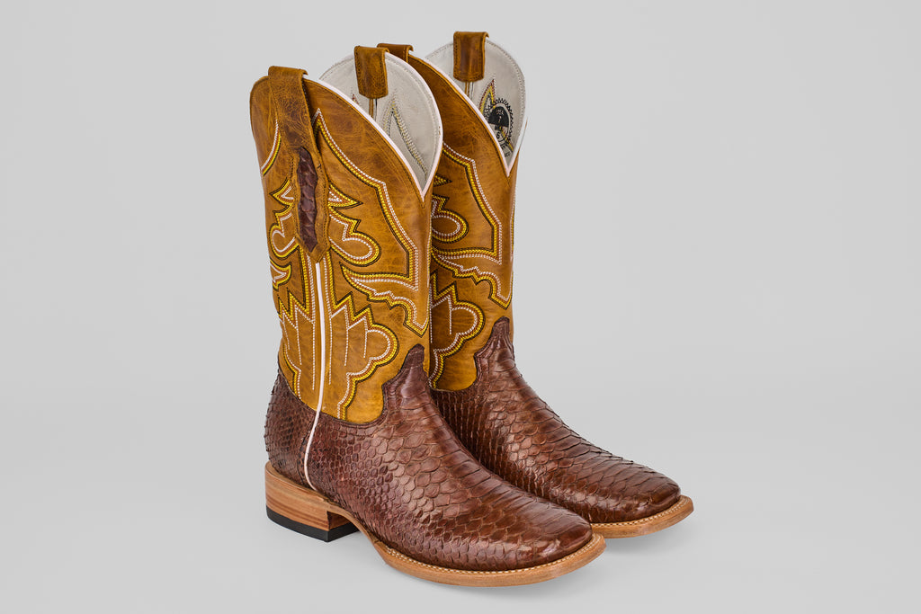 Braxton Python Boots - Brown - Square Toe