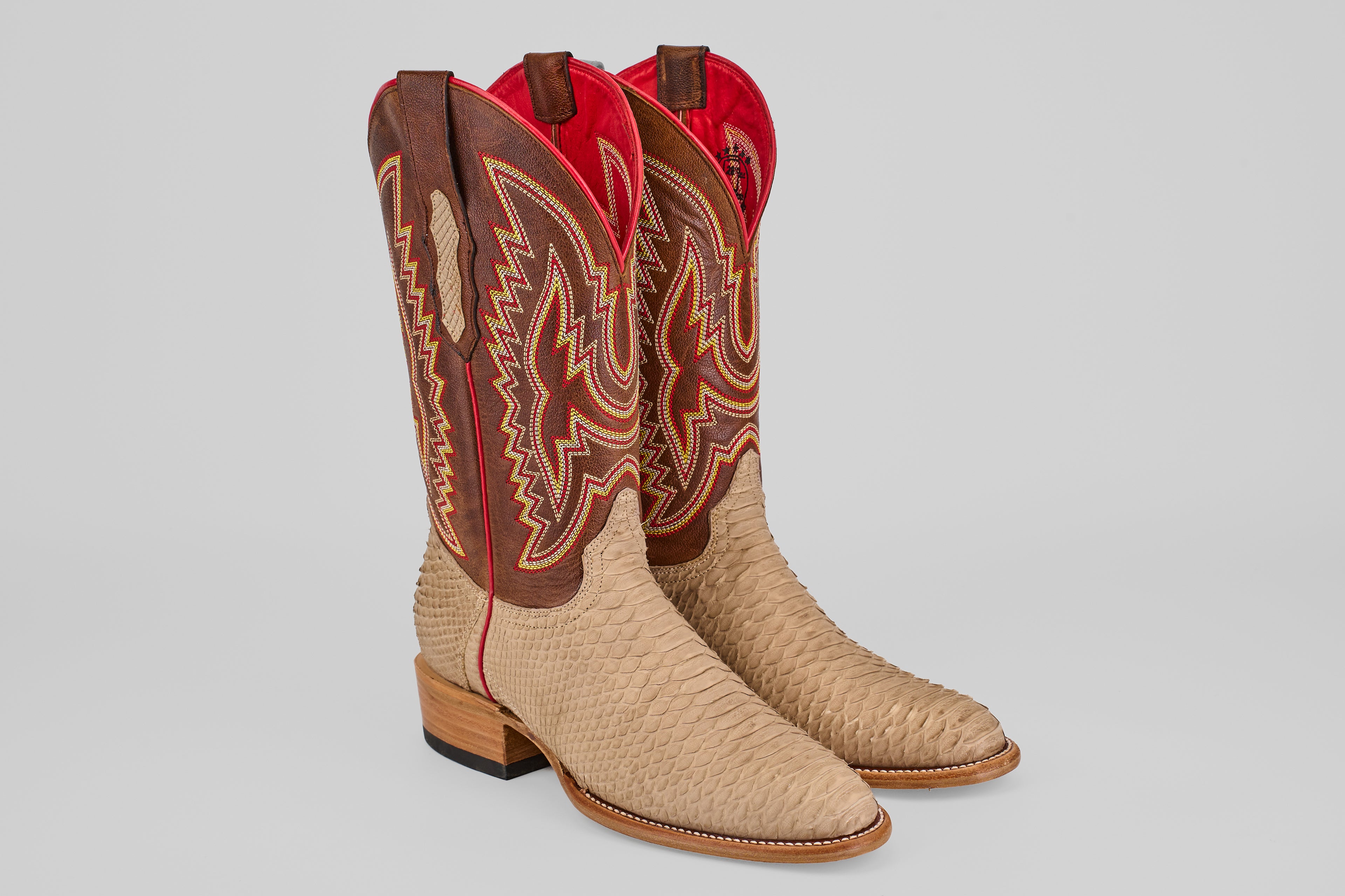 Braxton Python Boots - Cappuccino - Roper Toe