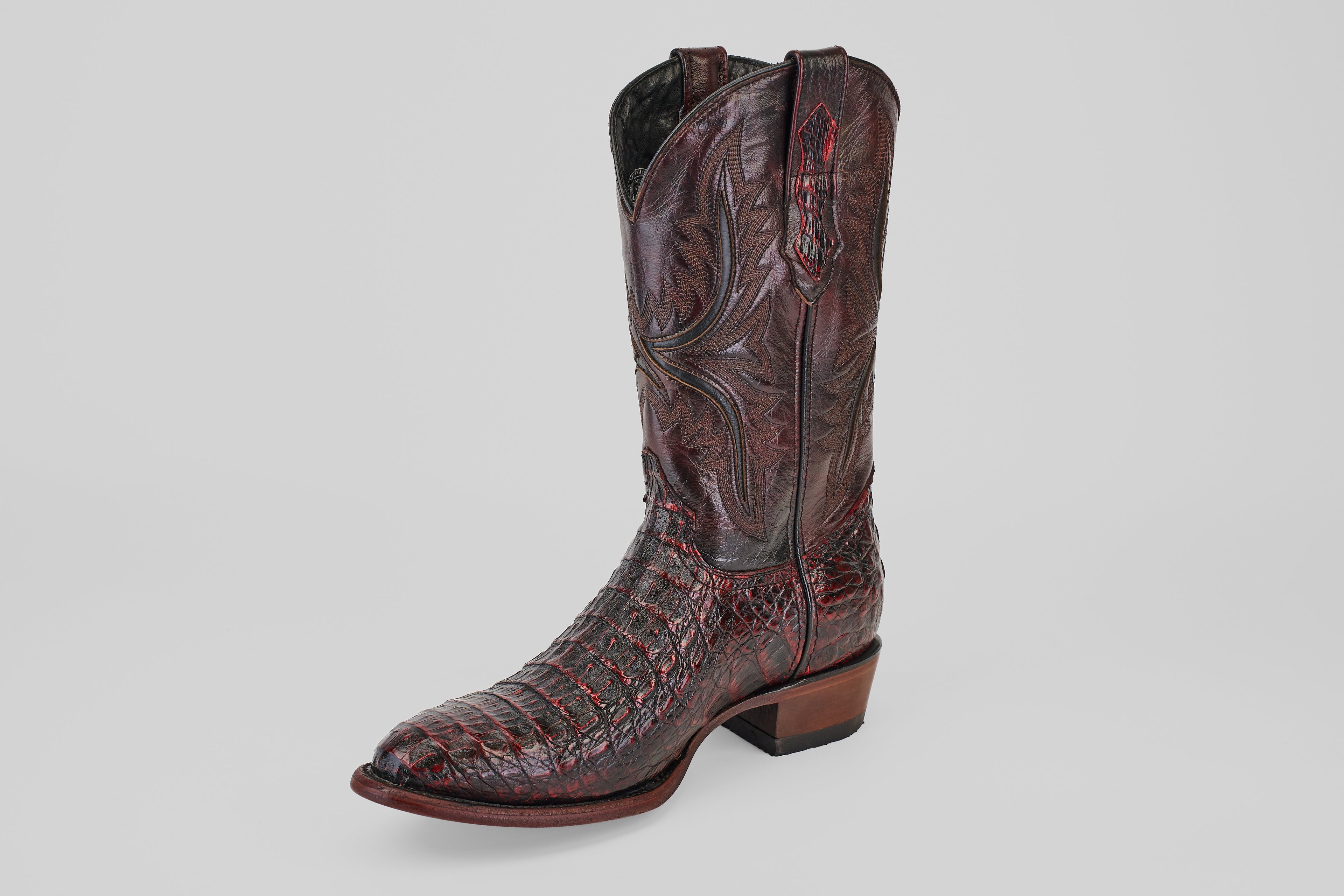 Rhodes Caiman Hornback Boots - Black Cherry - Round Toe (LM220)