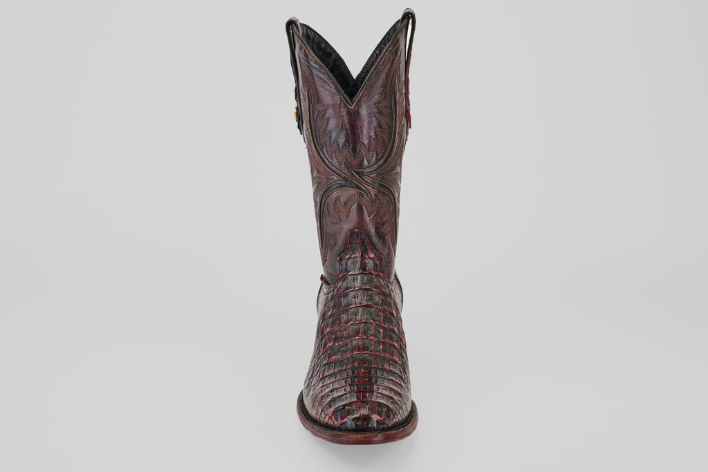Rhodes Caiman Hornback Boots - Black Cherry - Round Toe (LM220)