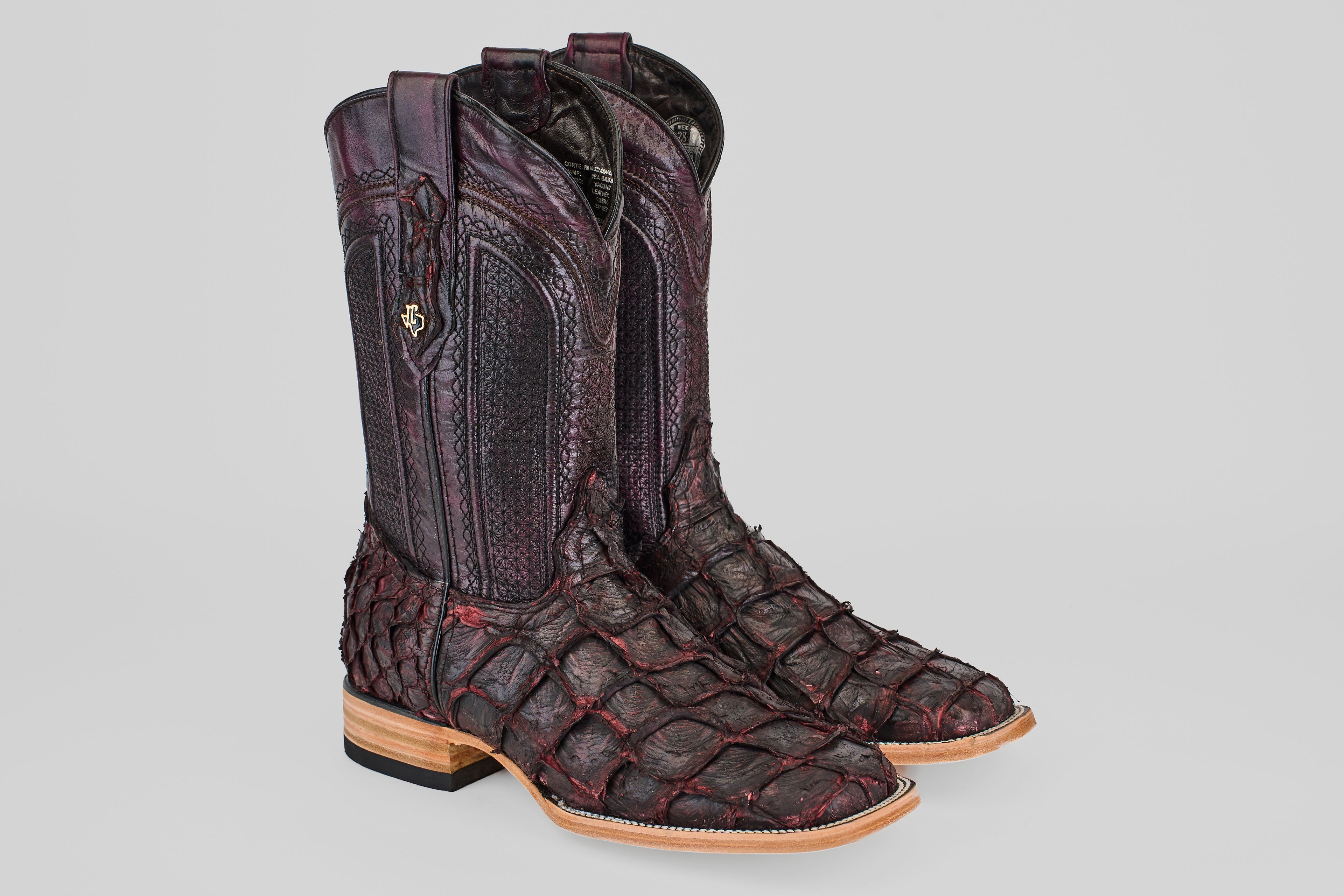 Connor Pirarucu Fish Boots - Matte Black Cherry - Square Toe (PZ60)