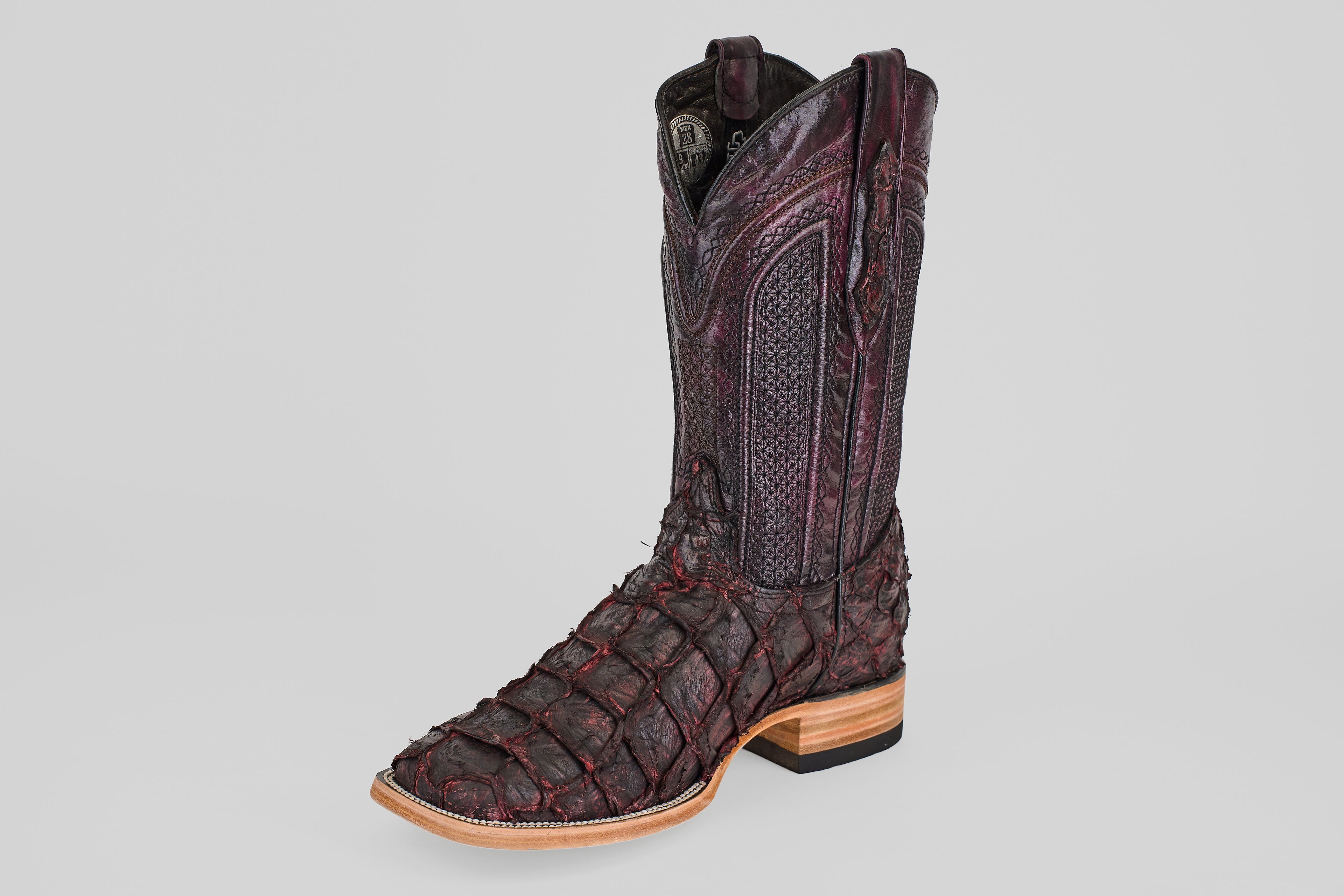 Connor Pirarucu Fish Boots - Matte Black Cherry - Square Toe (PZ60)