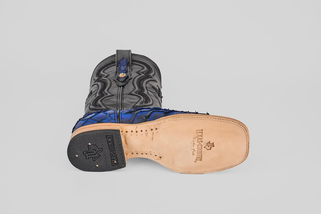 Connor Pirarucu Fish Boots - Dark Blue - Square Toe (PZ60)