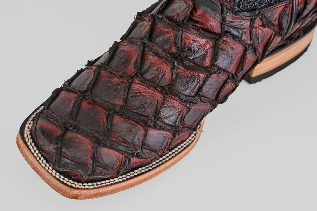 Connor Pirarucu Fish Boots - Red - Square Toe (PZ60)