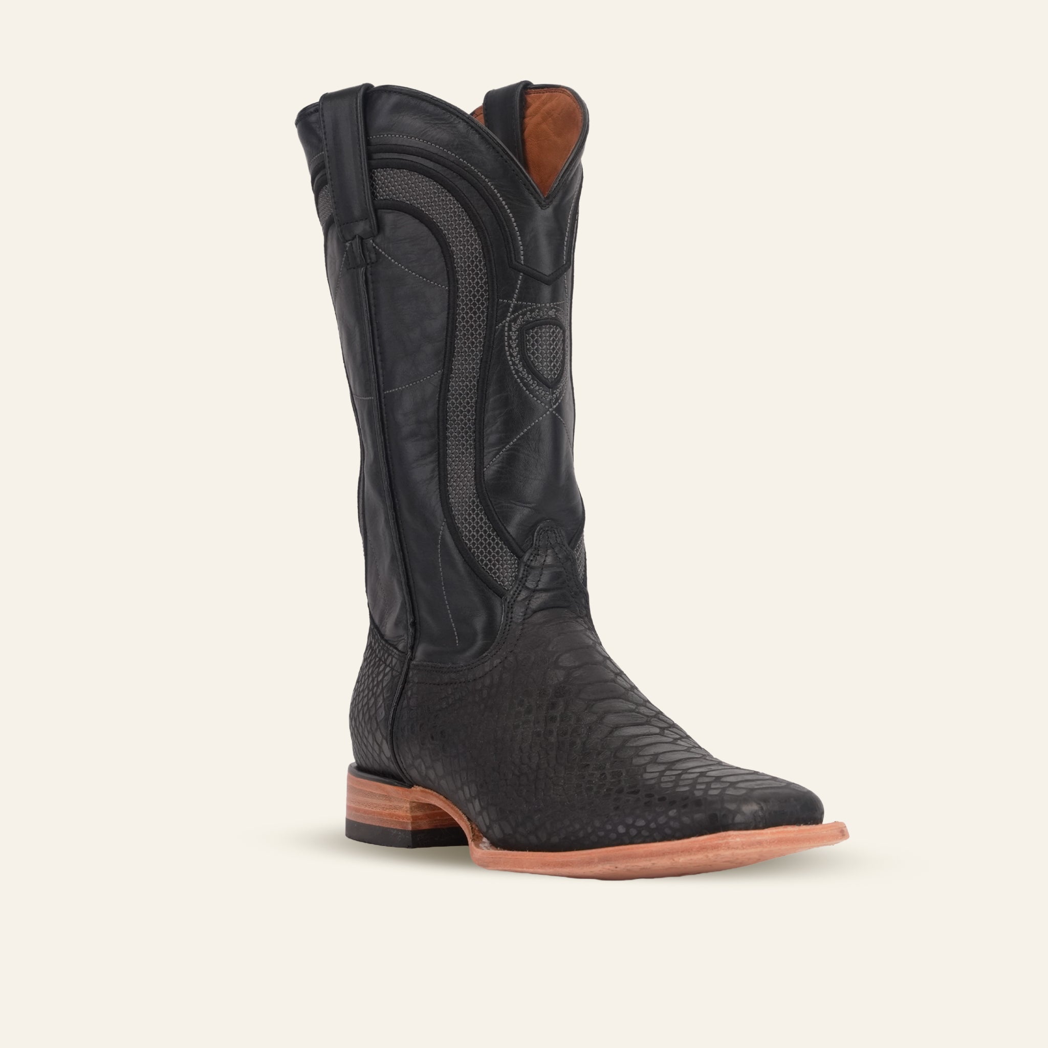 Python Black - Embossed Leather - Square Toe (E913)