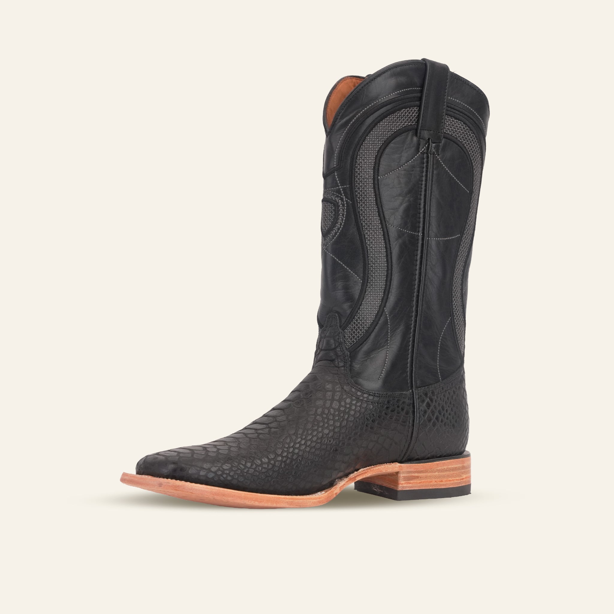 Python Black - Embossed Leather - Square Toe (E913)