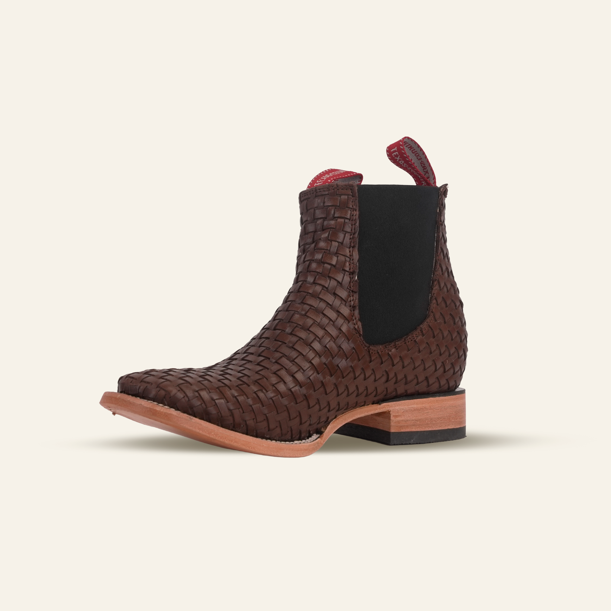 Basket Weave Ankle Boots - Brown - Square Toe (E1200)