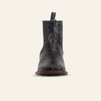 Snake Ankle Boots - Black Embossed Leather - Square Toe (E955)