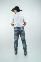 Men's Western Boot Cut Light Wash Denim Jeans (RS-016)