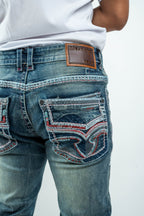 Men's Western Boot Cut Light Wash Denim Jeans (RS-016)