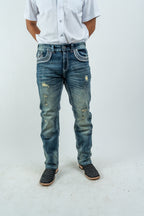 Men's Western Straight Fit Dark Blue Denim Jeans (RS-015)
