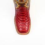 Kids Python Boots - Red - Square Toe (Nigeria Tobacco Shaft)