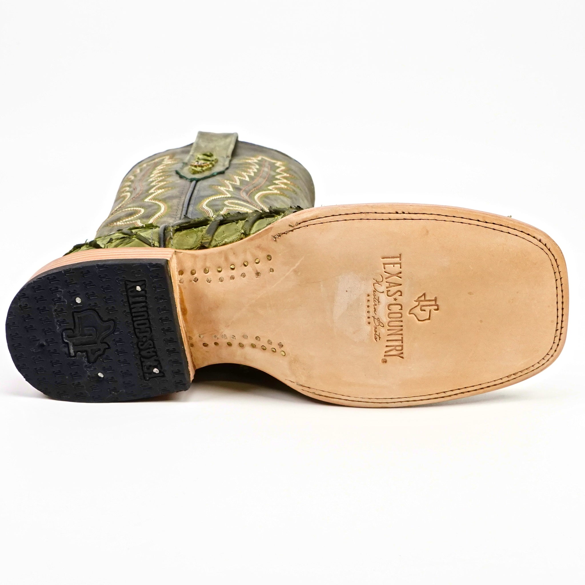 Connor Pirarucu Fish Boots - Agave Green - Square Toe (PZ60)
